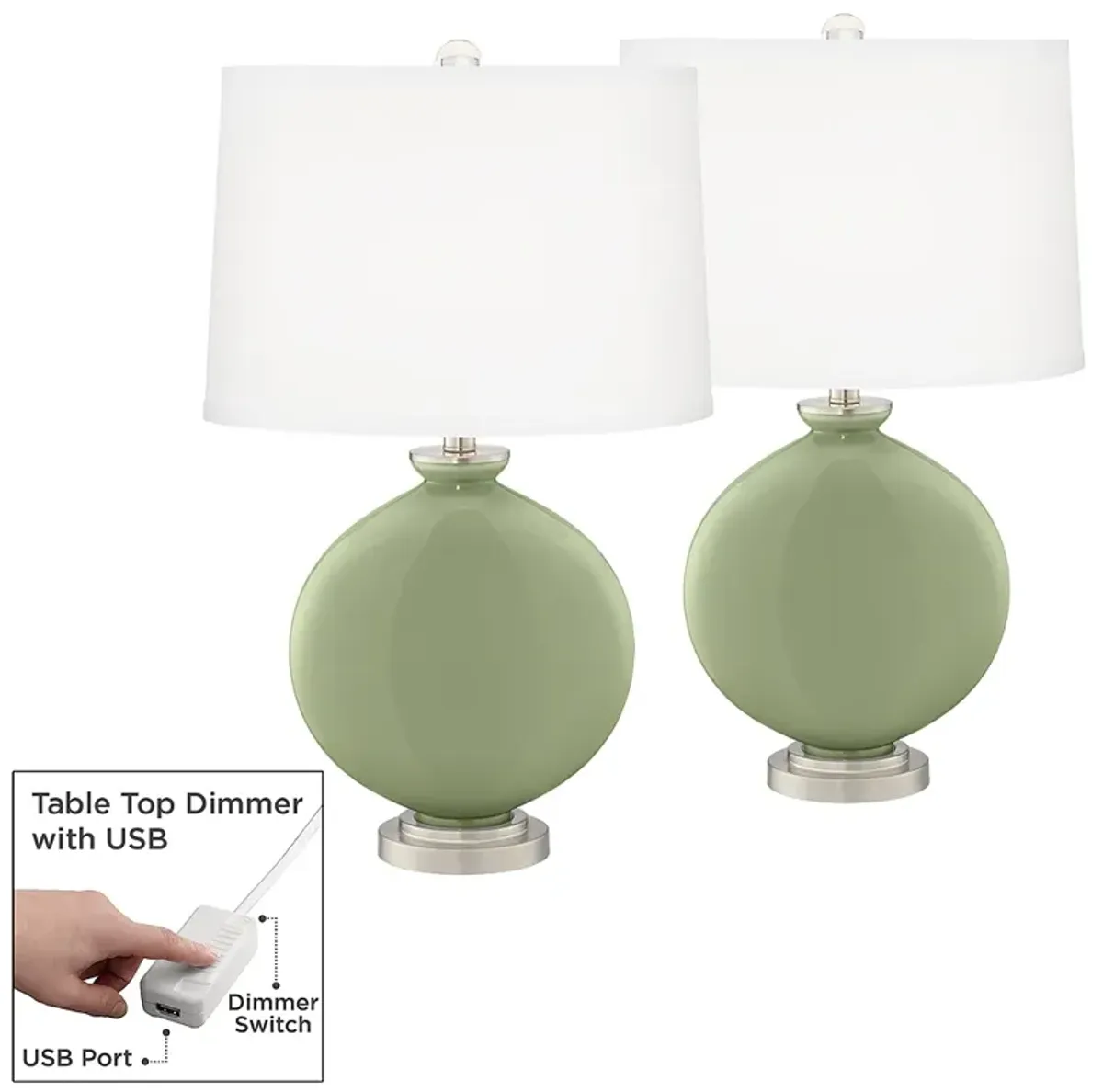 Majolica Green Carrie Table Lamp Set of 2 with Dimmers