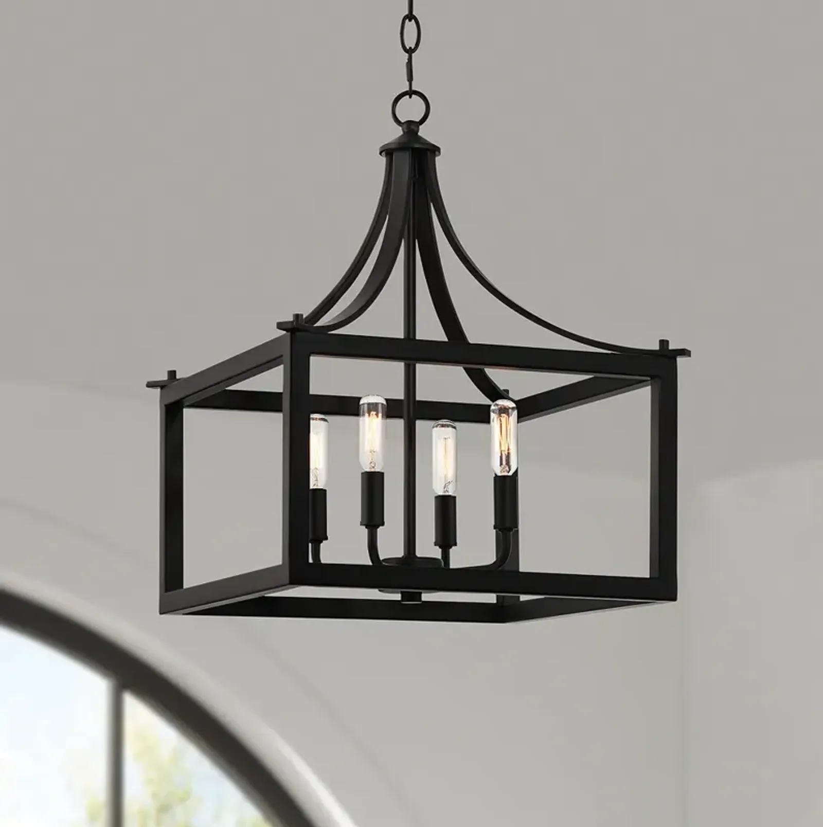 Franklin Iron Works Delfina 22" 4-Light Black Open Square Chandelier