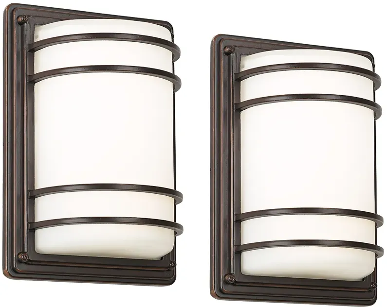 Habitat 11" High Bronze and Opal Glass Wall Sconce Set of 2