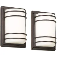 Habitat 11" High Bronze and Opal Glass Wall Sconce Set of 2