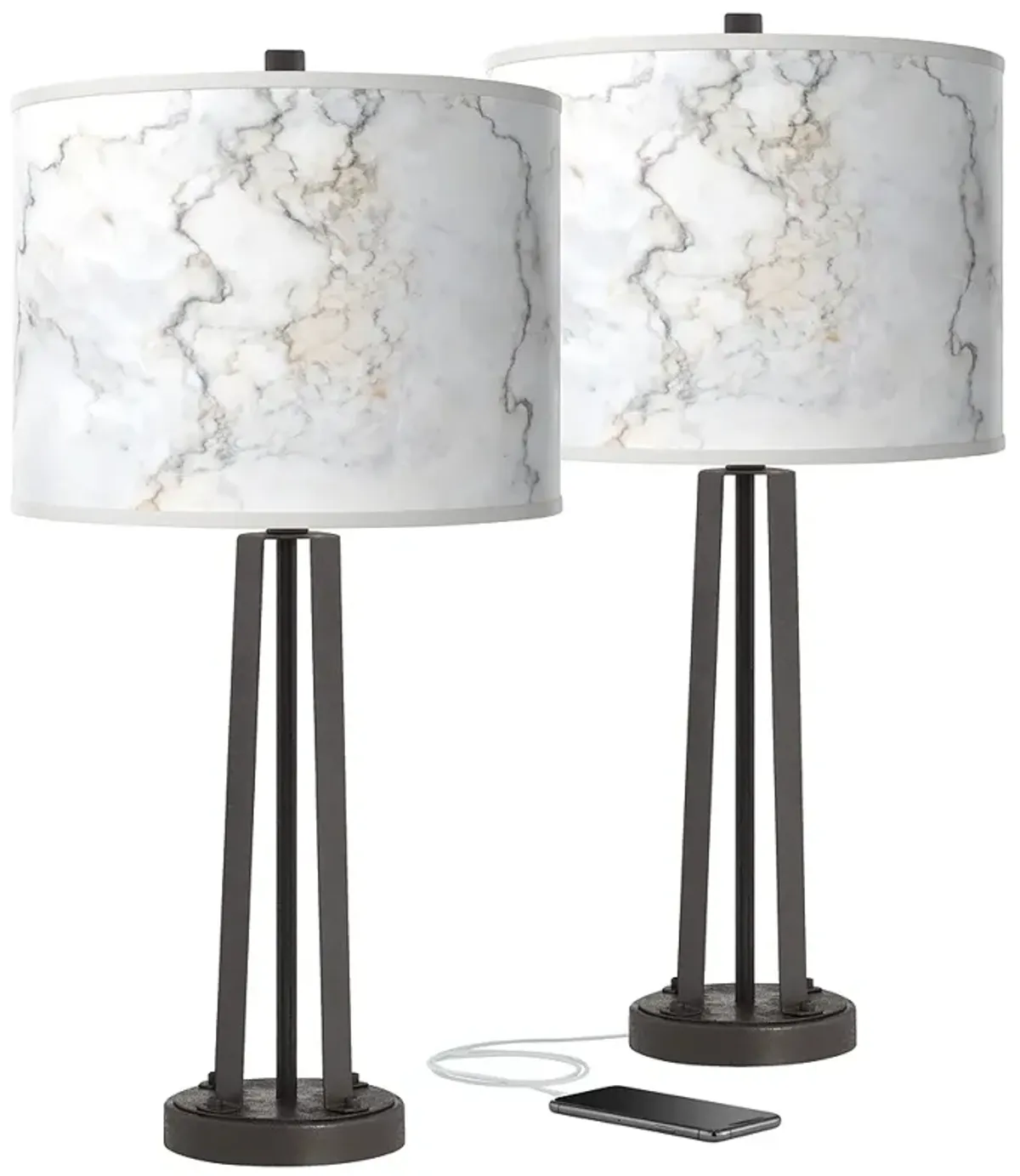 Marble Glow Susan Dark Bronze USB Table Lamps Set of 2