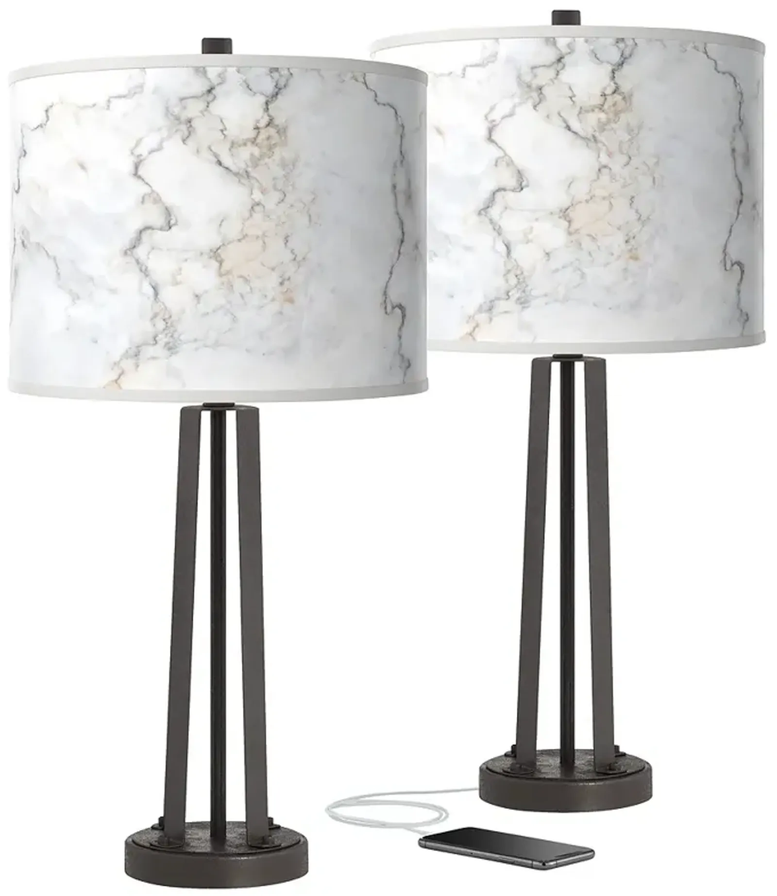 Giclee Glow Susan 25 1/2" Marble Pattern Shades USB Lamps Set of 2