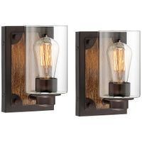 Buford 8" High Wood-Accented Bronze Rustic Wall Sconces Set of 2