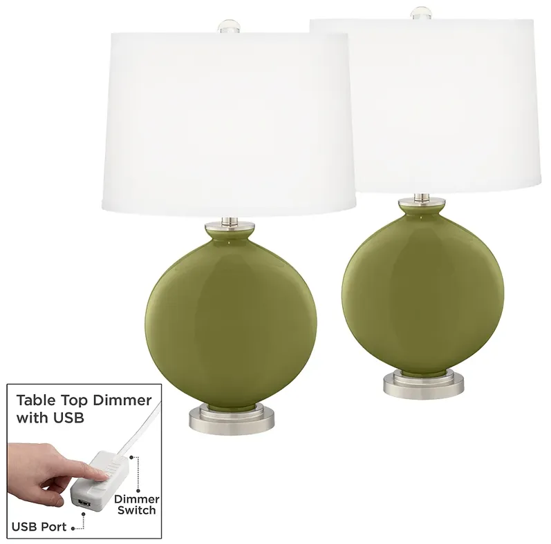 Rural Green Carrie Table Lamp Set of 2 with Dimmers