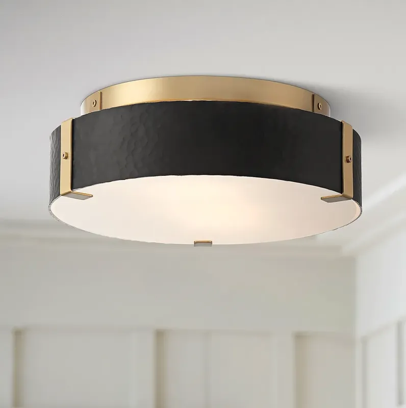 Possini Euro Elise 12 1/2" Wide Gold and Black Flush Ceiling Light