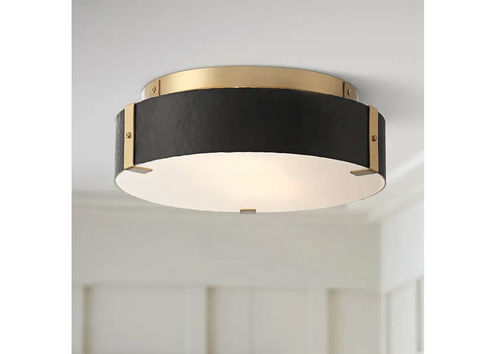 Possini Euro Elise 12 1/2" Wide Gold and Black Flush Ceiling Light