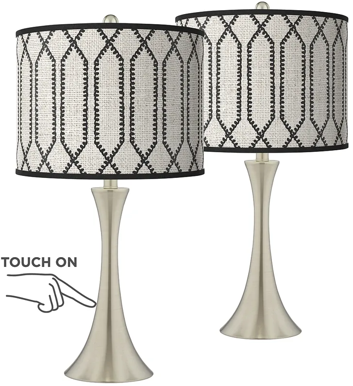 Rustic Chic Trish Brushed Nickel Touch Table Lamps Set of 2