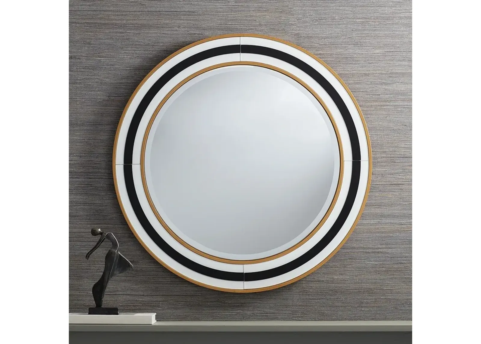 Possini Cape Cod Black and Gold 31 1/2" Round Wall Mirror