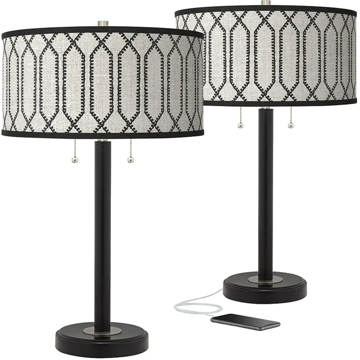 Rustic Chic Arturo Black Bronze USB Table Lamps Set of 2