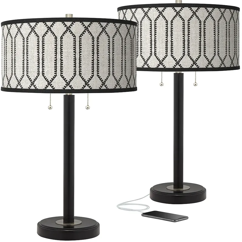 Rustic Chic Arturo Black Bronze USB Table Lamps Set of 2