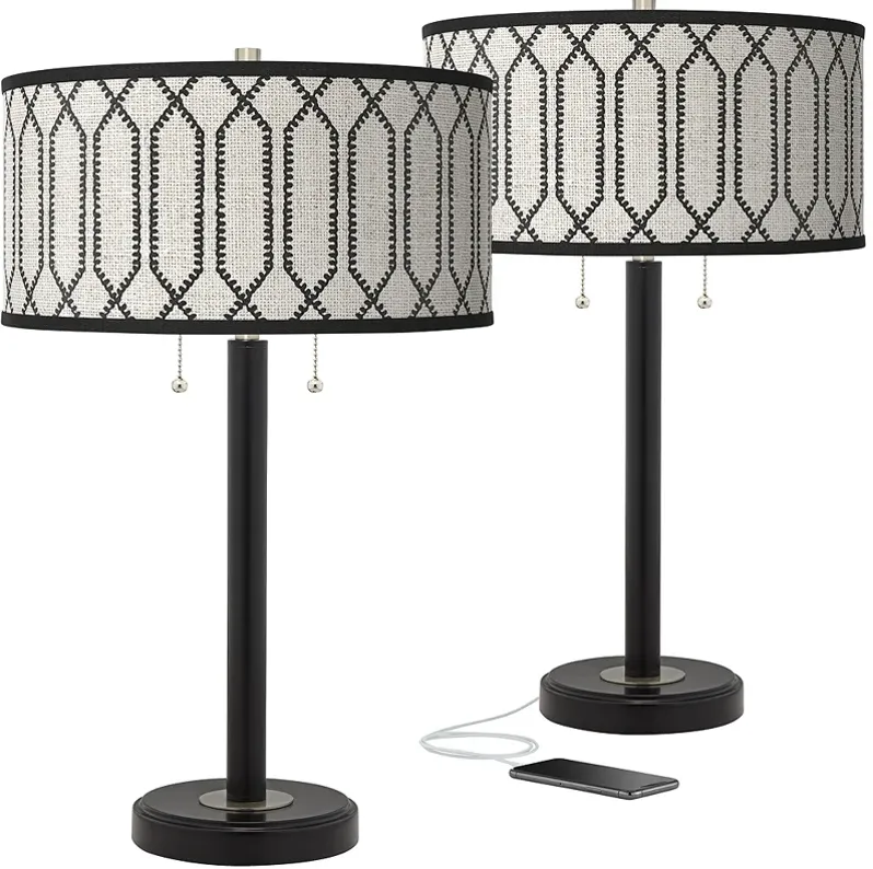 Rustic Chic Arturo Black Bronze USB Table Lamps Set of 2