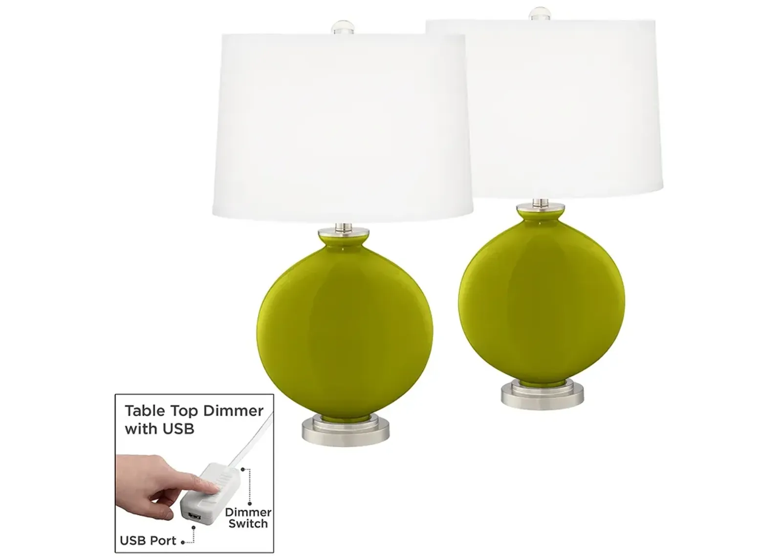 Olive Green Carrie Table Lamp Set of 2 with Dimmers