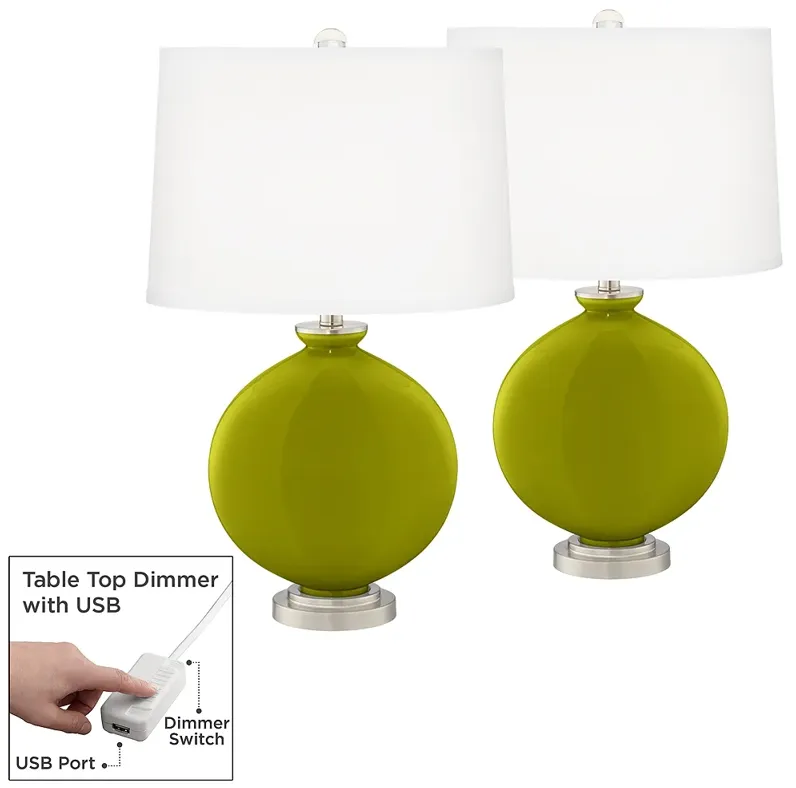 Olive Green Carrie Table Lamp Set of 2 with Dimmers