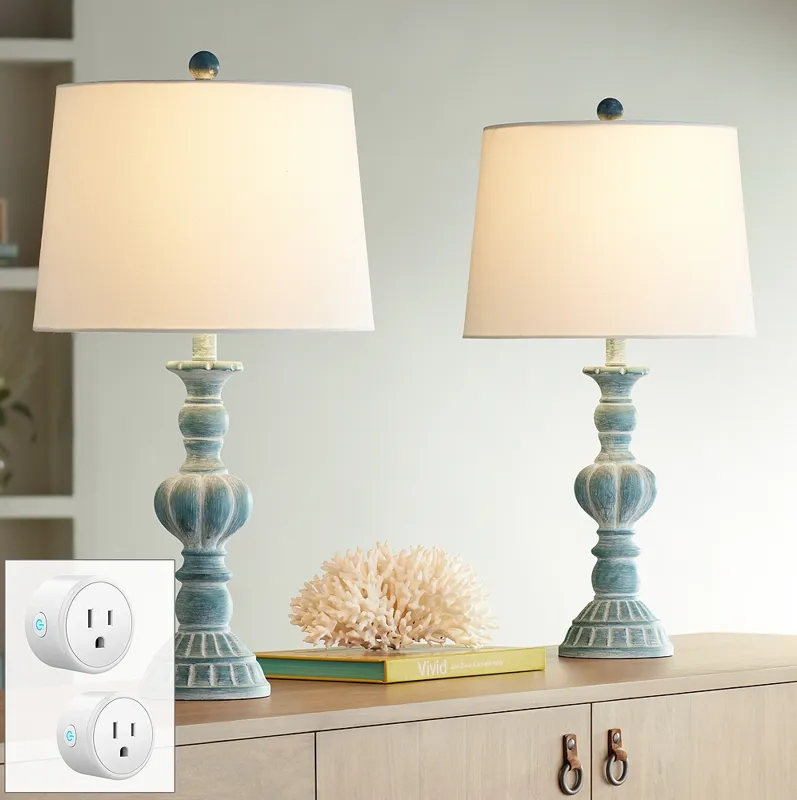 Tanya Blue Wash Table Lamps Set of 2 with Smart Sockets