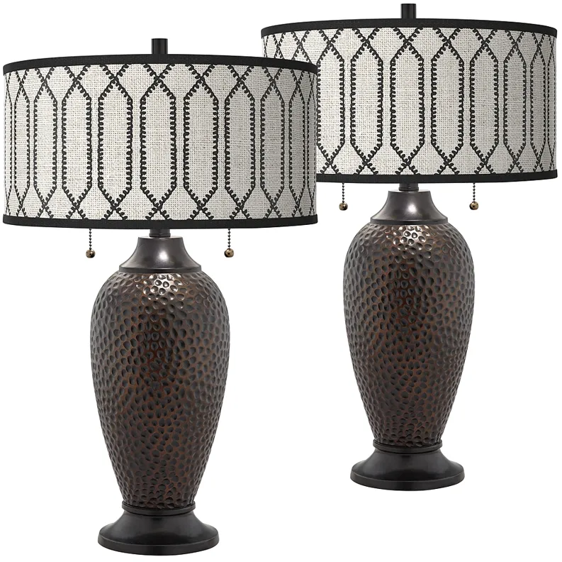 Rustic Chic Zoey Hammered Oil-Rubbed Bronze Table Lamps Set of 2