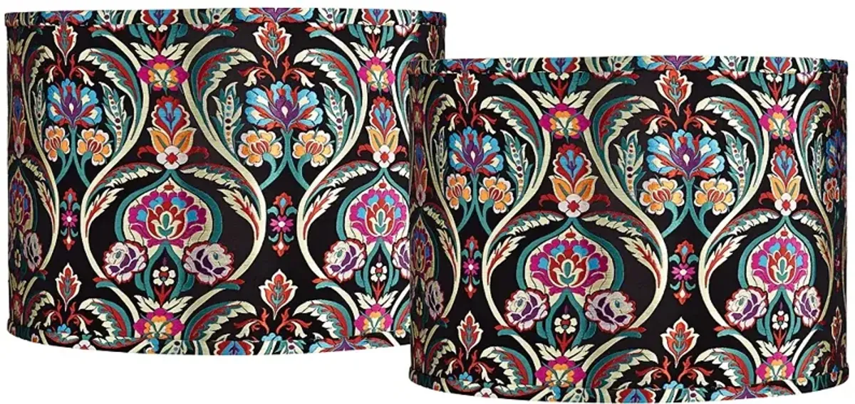 Bohemian Embroidered Set of 2 Drum Shades 15x15x11 (Spider)