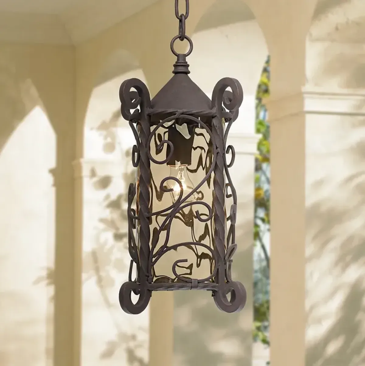 Casa Seville 15" High Walnut Scroll Outdoor Hanging Light