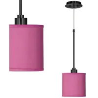 Pink Orchid Faux Silk Giclee Black Mini Pendant Light