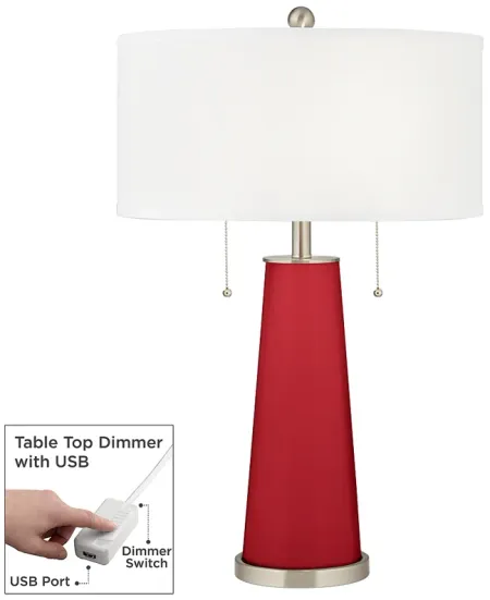 Ribbon Red Peggy Glass Table Lamp With Dimmer