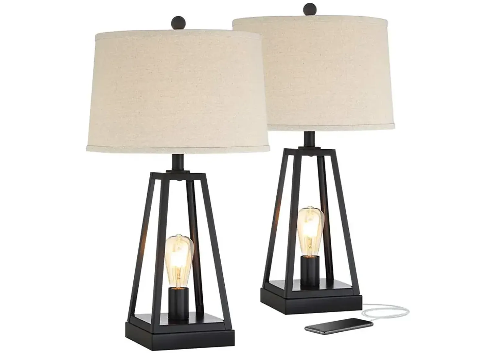 Franklin Iron Works Kacey Metal LED Night Light USB Table Lamps Set of 2