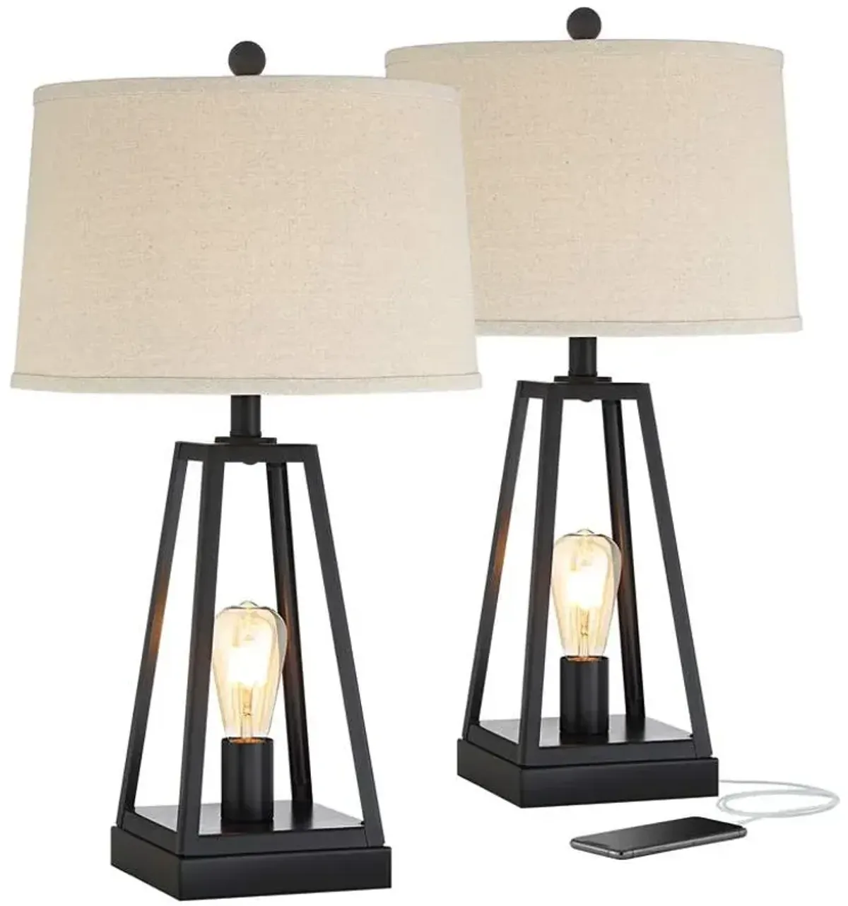 Franklin Iron Works Kacey Metal LED Night Light USB Table Lamps Set of 2