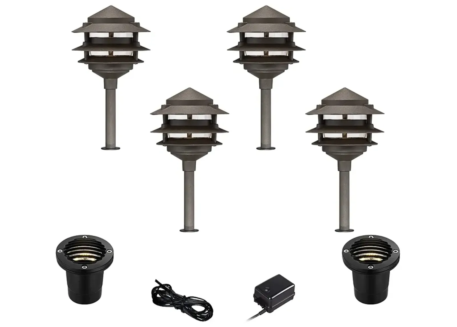 Pagoda Bronze 8-Piece LED Landscape Path and Well Light Set