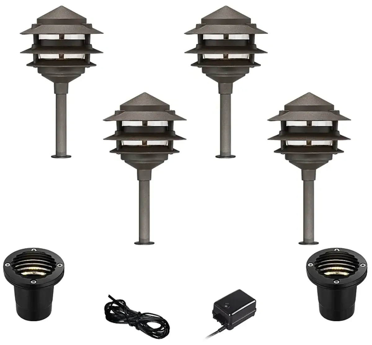 Pagoda Bronze 8-Piece LED Landscape Path and Well Light Set