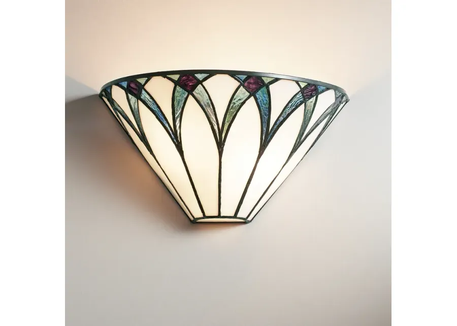 Regency Hill Filton 6" White and Blue Petals Tiffany-Style Wall Sconce