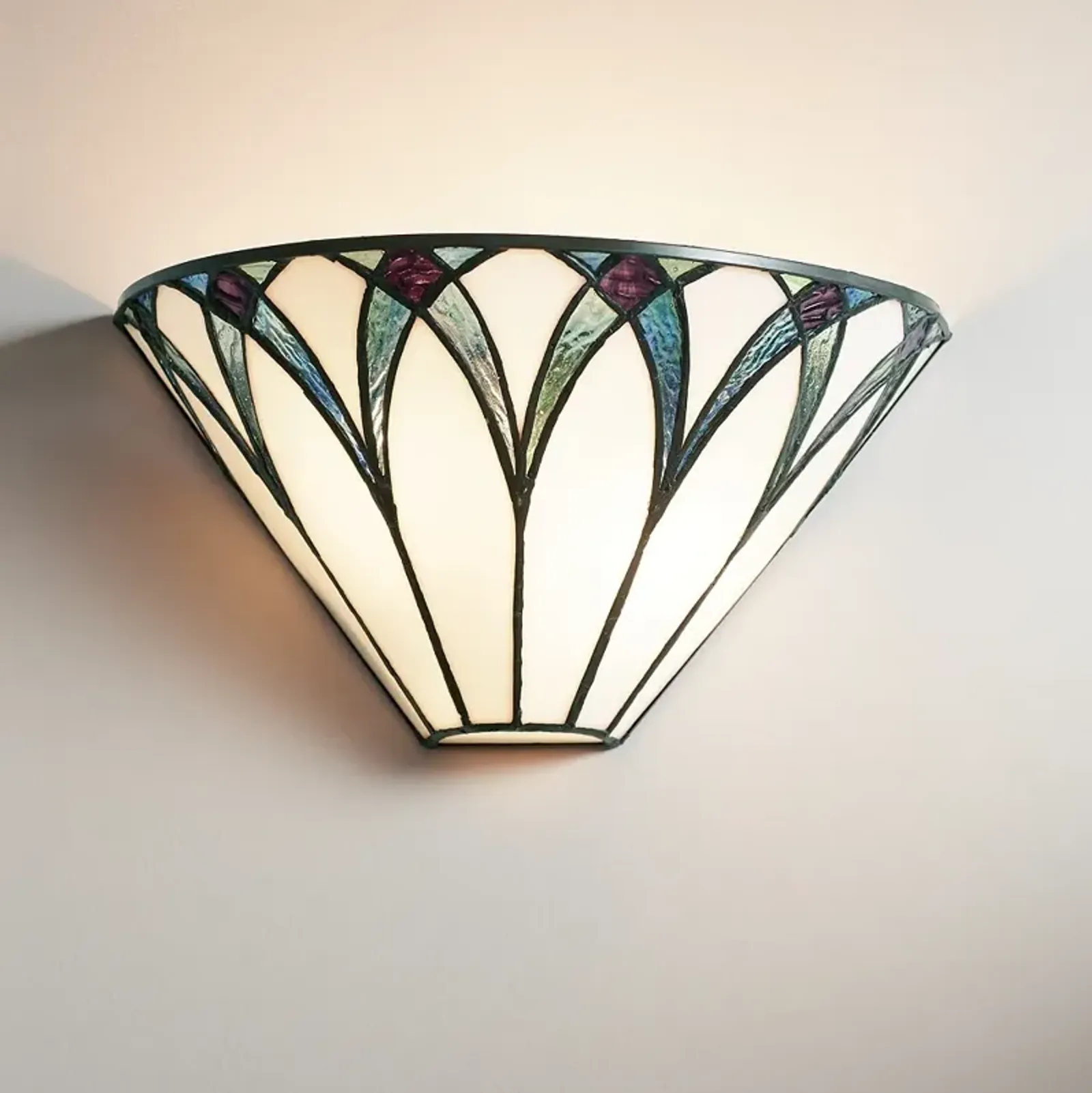 Regency Hill Filton 6" White and Blue Petals Tiffany-Style Wall Sconce