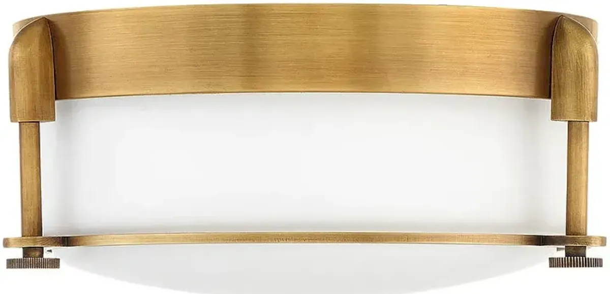 Hinkley Colbin 12 1/2" Wide Brass and White Glass Flush Ceiling Light