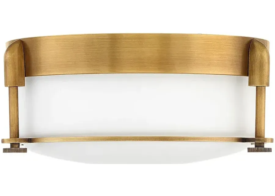 Hinkley Colbin 12 1/2" Wide Brass and White Glass Flush Ceiling Light