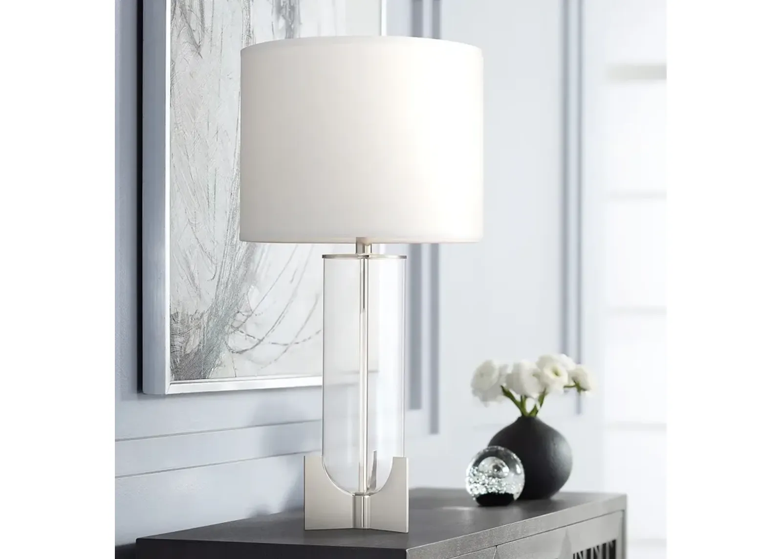 Pacific Coast Lighting Sapri 30" Modern Nickel and Glass Table Lamp