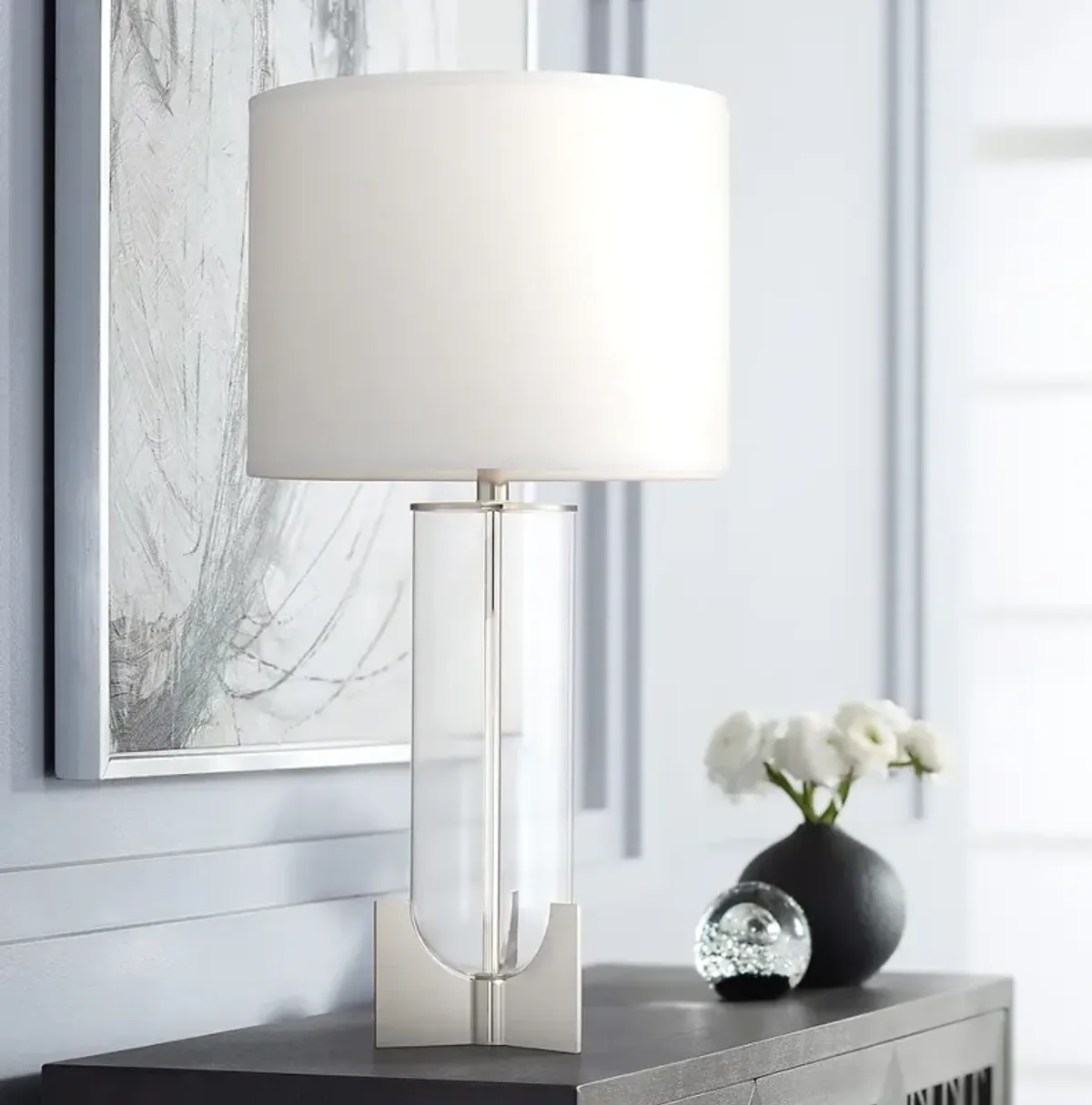 Pacific Coast Lighting Sapri 30" Modern Nickel and Glass Table Lamp