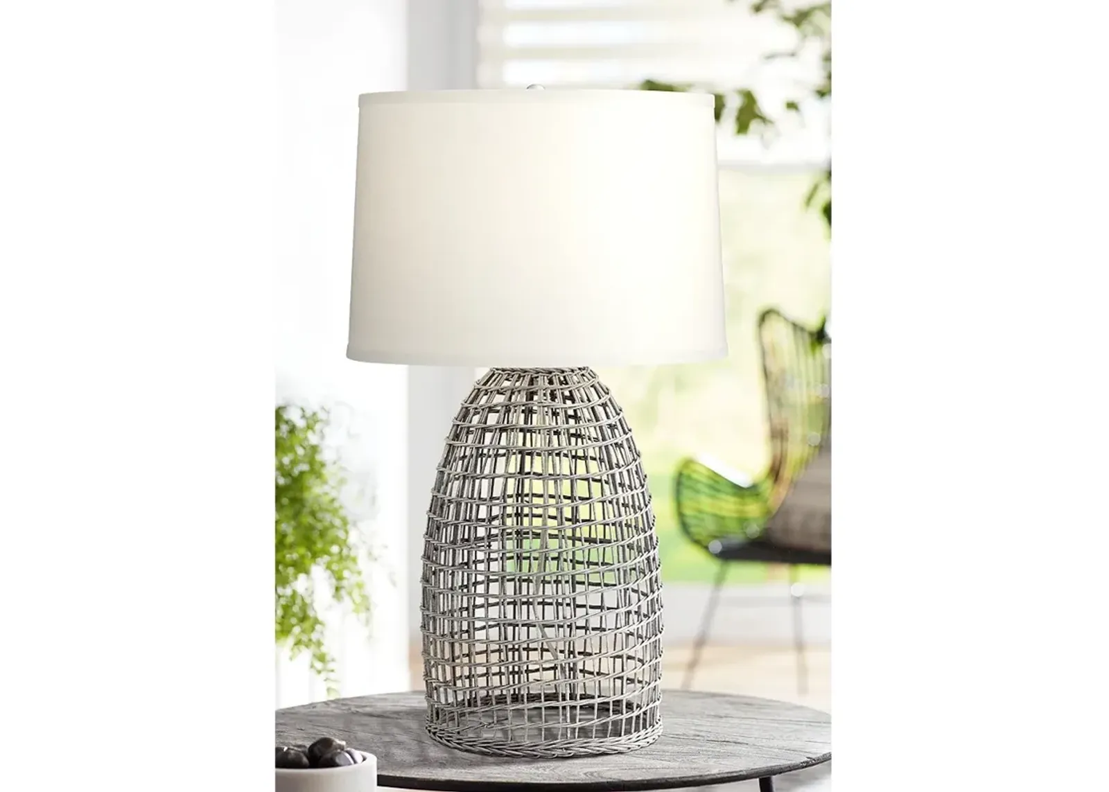 Pacific Coast Lighting Oahu 28 1/4" Cool Gray Rattan Basket Table Lamp