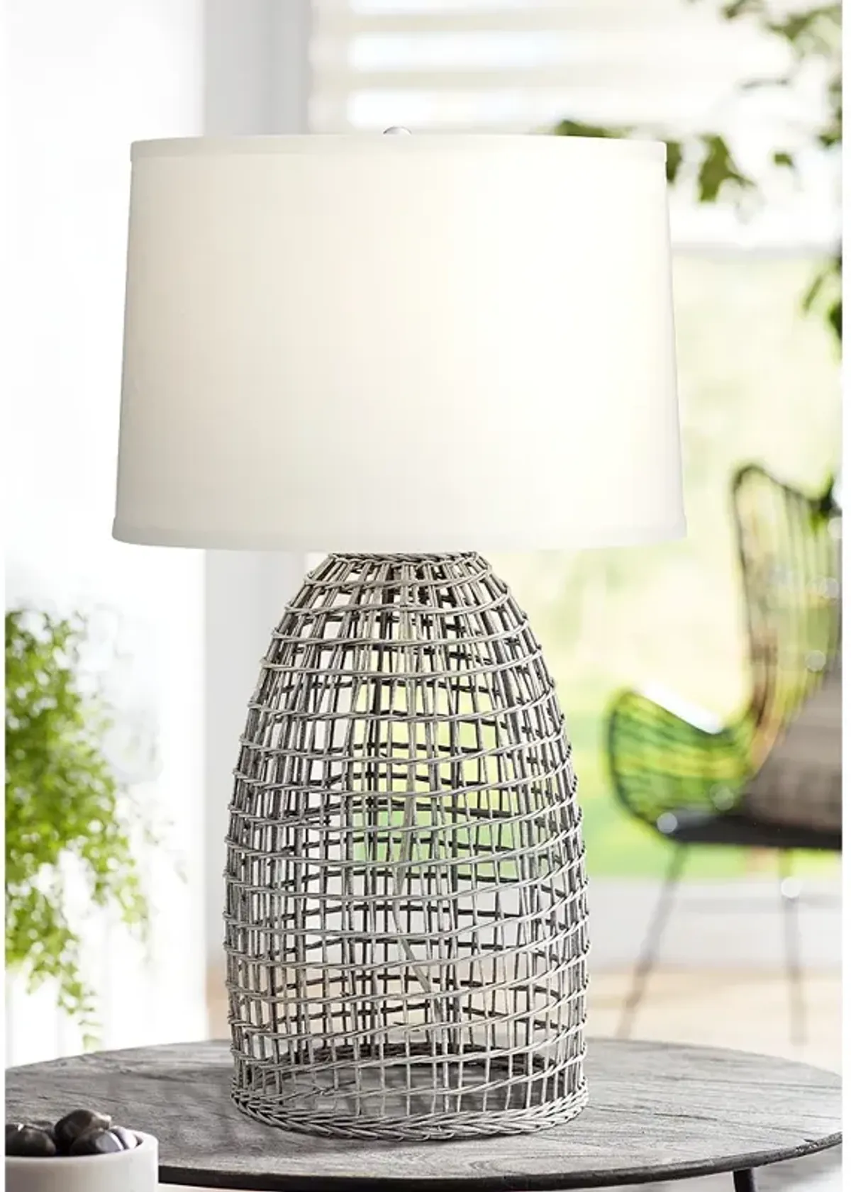 Pacific Coast Lighting Oahu 28 1/4" Cool Gray Rattan Basket Table Lamp