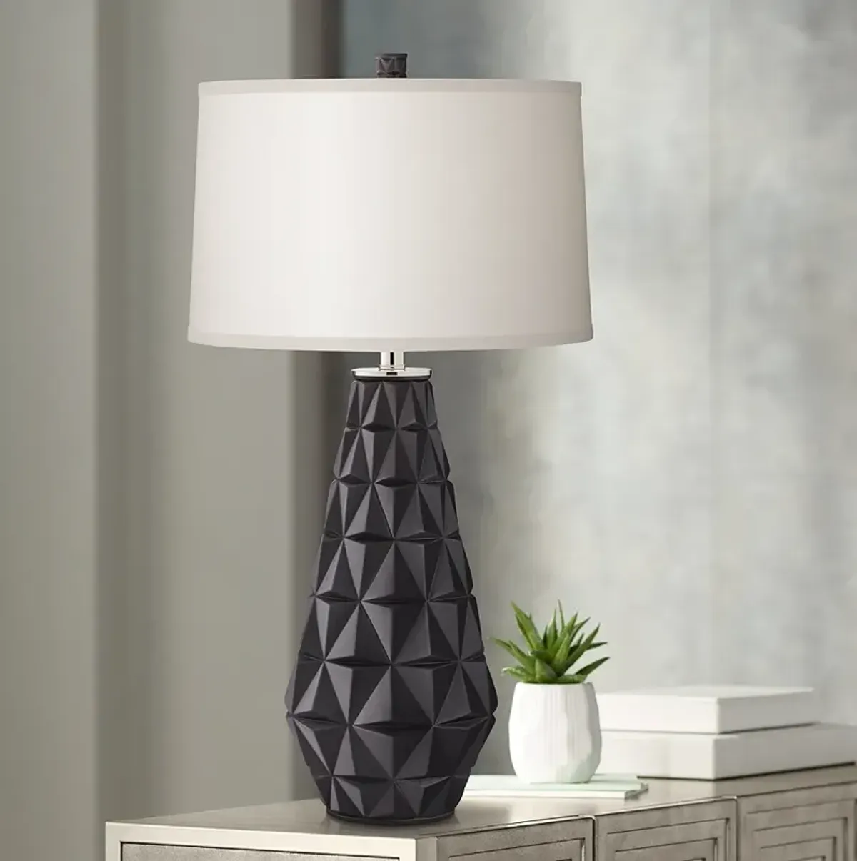 Pacific Coast Lighting Star Burst Black Onyx Geometric Pattern Table Lamp