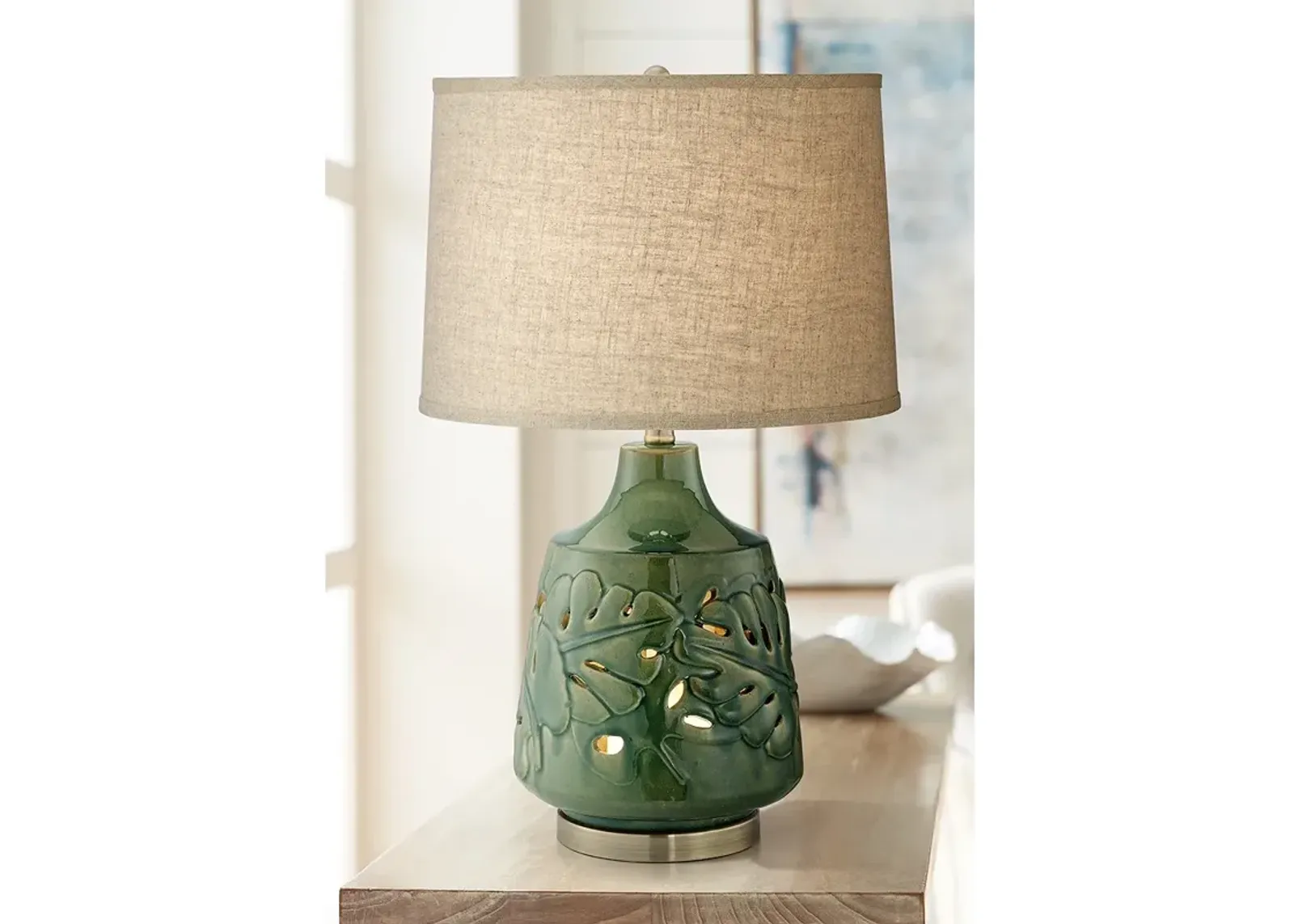 Pacific Coast Lighting 26 1/4" Green Leaves Ceramic Night Light Lamp