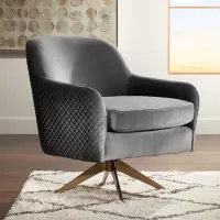 Ames Quilted Gray Velvet Swivel Chair
