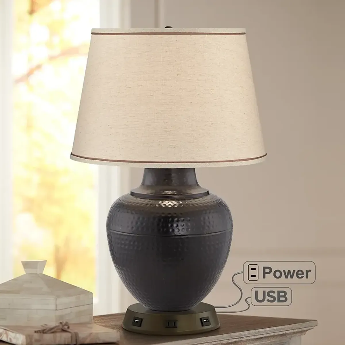 Barnes and Ivy 27 1/4" Hammered Pot Lamp with USB Workstation Base