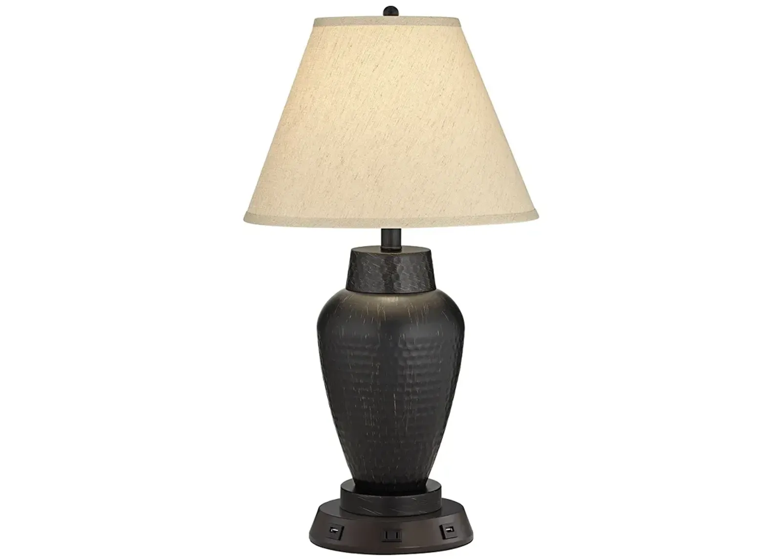 Regency Hill 25" Hammered Bronze Table Lamp with USB Workstation Base