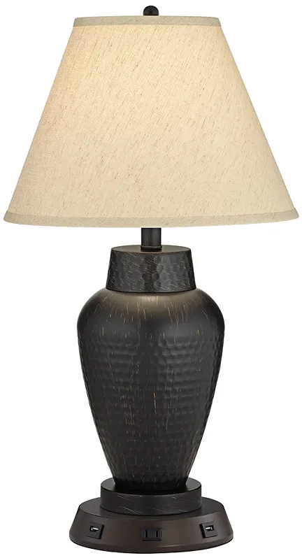 Auburn Hammered Bronze Table Lamp with USB Workstation Base