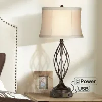 Liam Iron Twist Bronze Table Lamp with USB Workstation Base