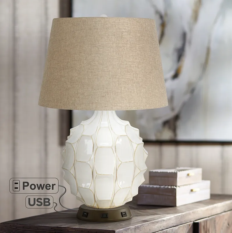 Possini Euro Cosgrove White Ceramic Table Lamp with USB Workstation Base
