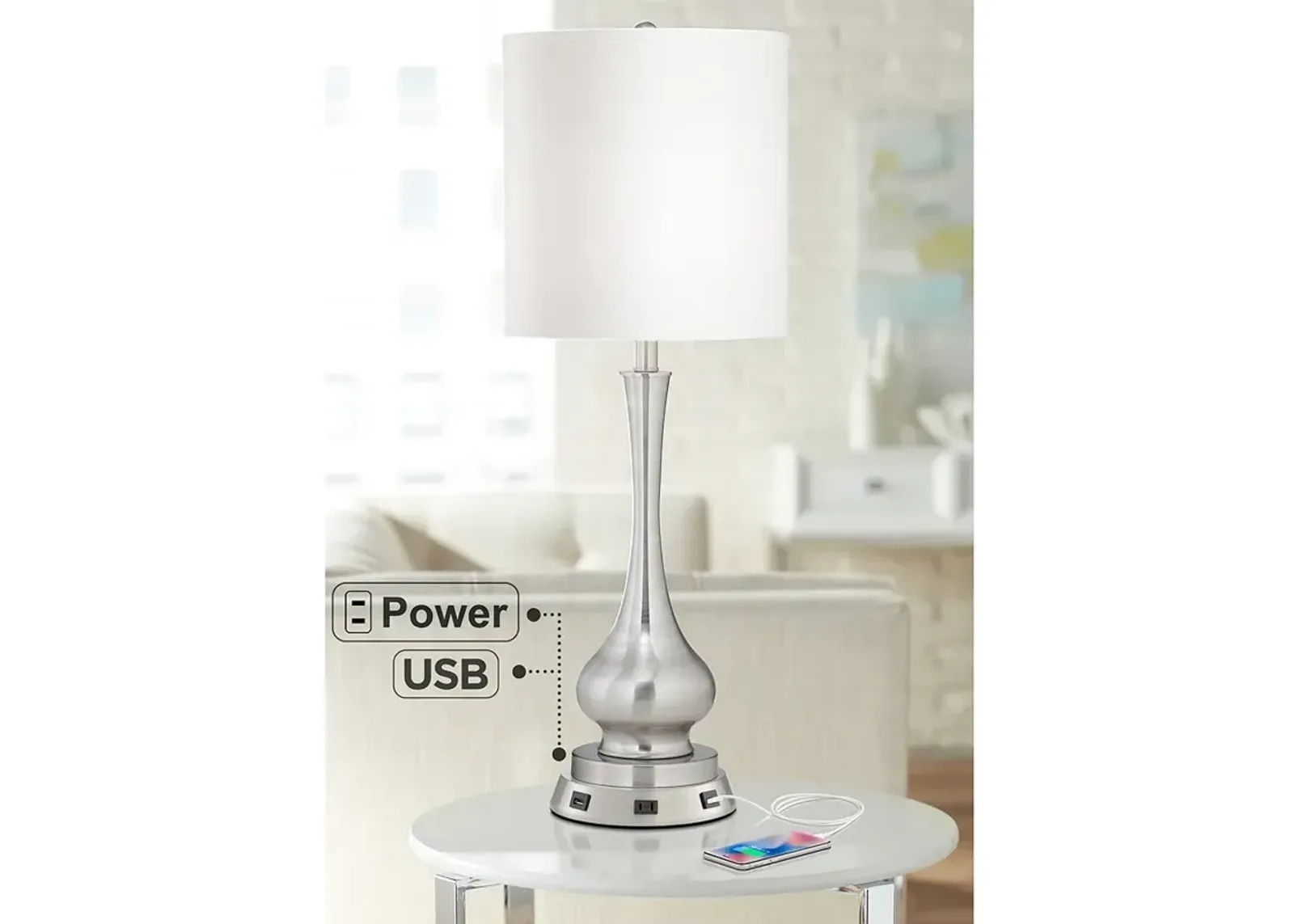 Possini Euro Sleek Gourd 32" Table Lamp with USB Workstation Base