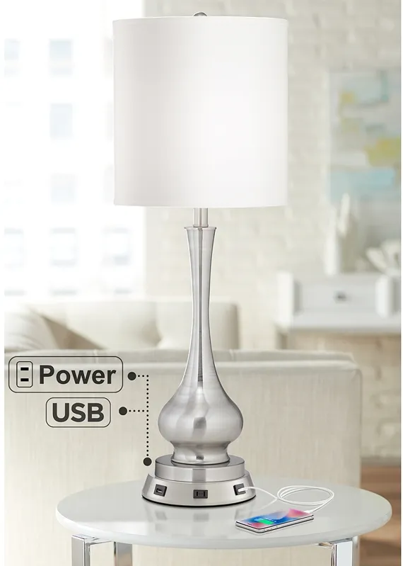 Possini Euro Sleek Gourd 32" Table Lamp with USB Workstation Base