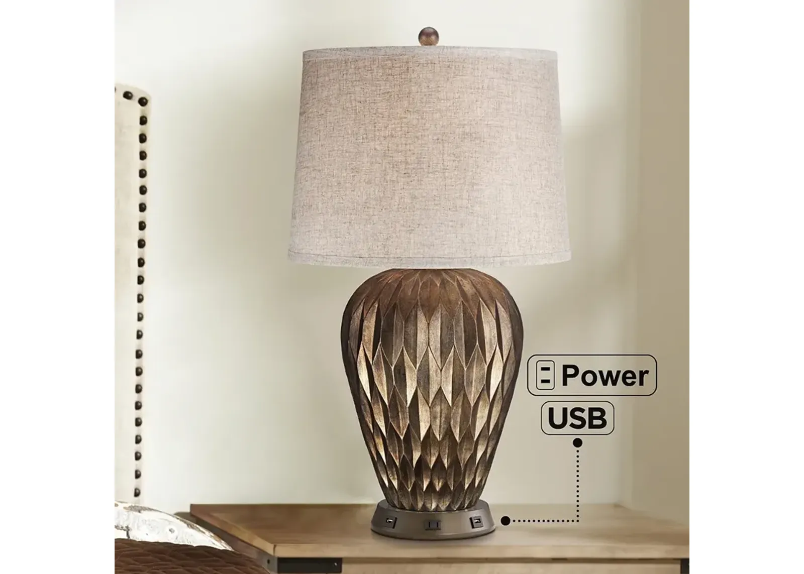 Possini Euro Buckhead Bronze 28" Table Lamp with USB Workstation Base