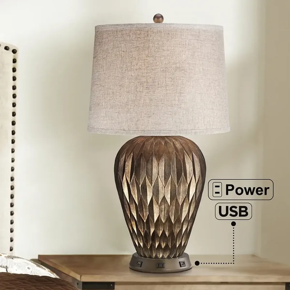 Possini Euro Buckhead Bronze 28" Table Lamp with USB Workstation Base