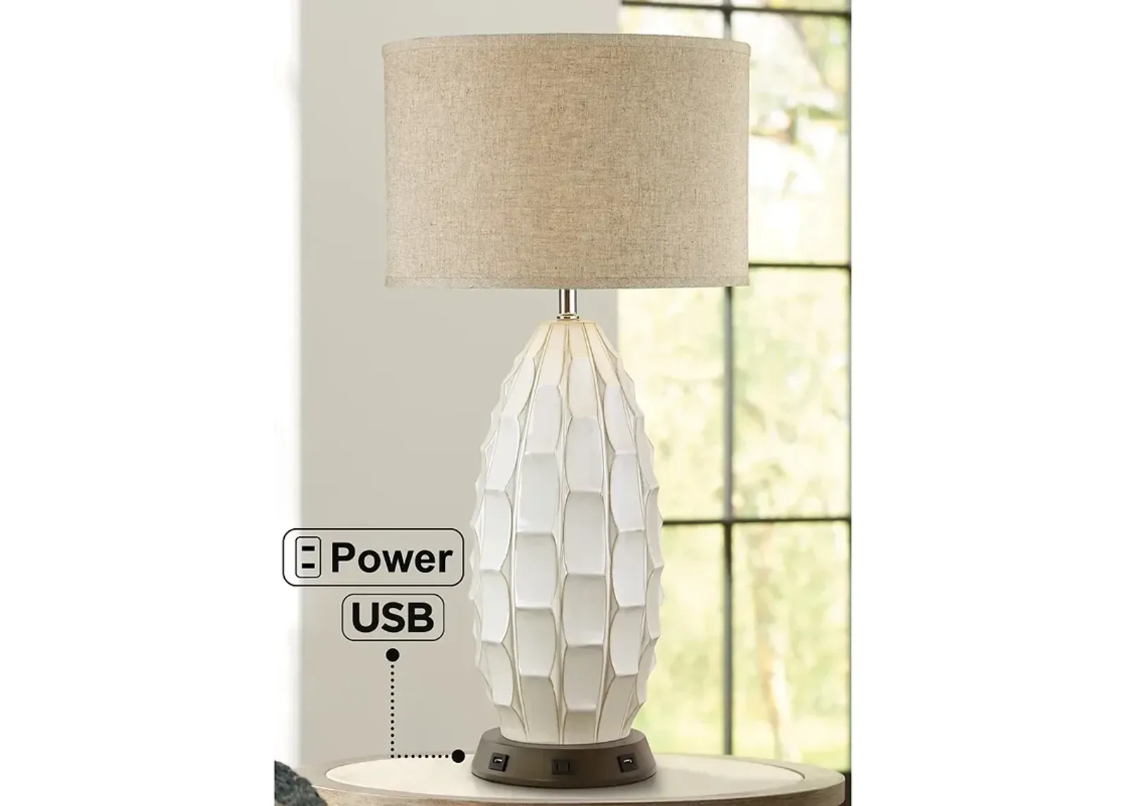 Possini Euro Cosgrove White Ceramic Table Lamp with USB Workstation Base