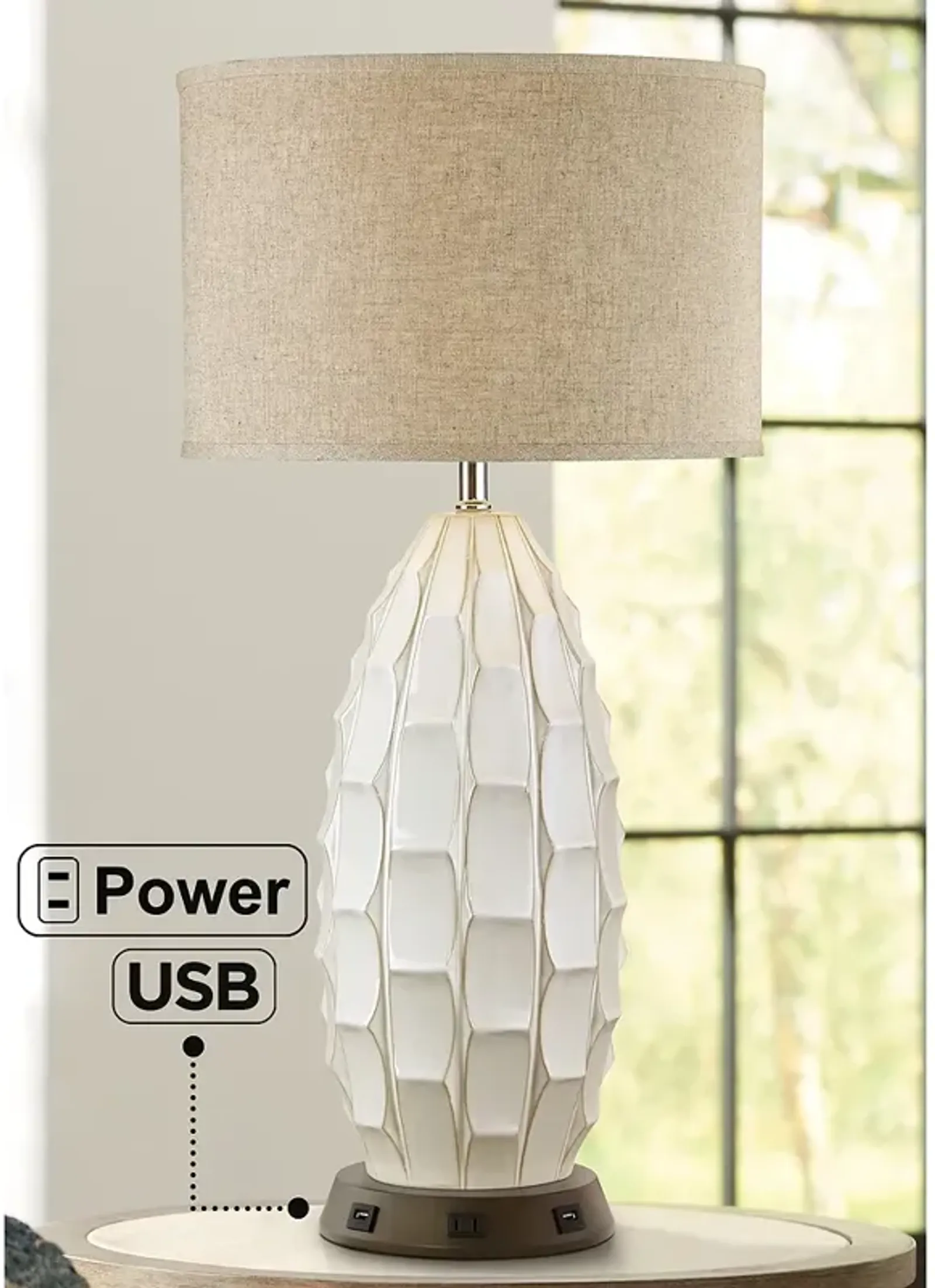 Possini Euro Cosgrove White Ceramic Table Lamp with USB Workstation Base