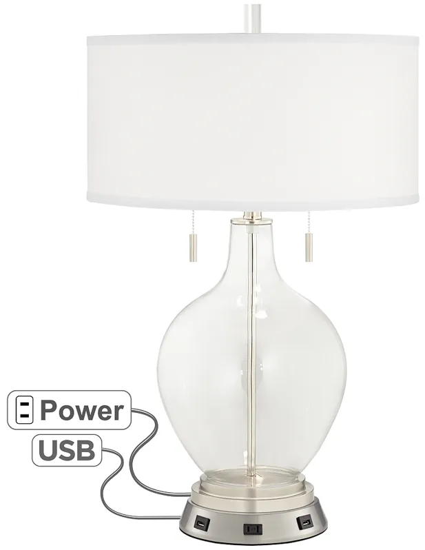 Color Plus Toby 28" Clear Glass Fillable Lamp with USB Workstation